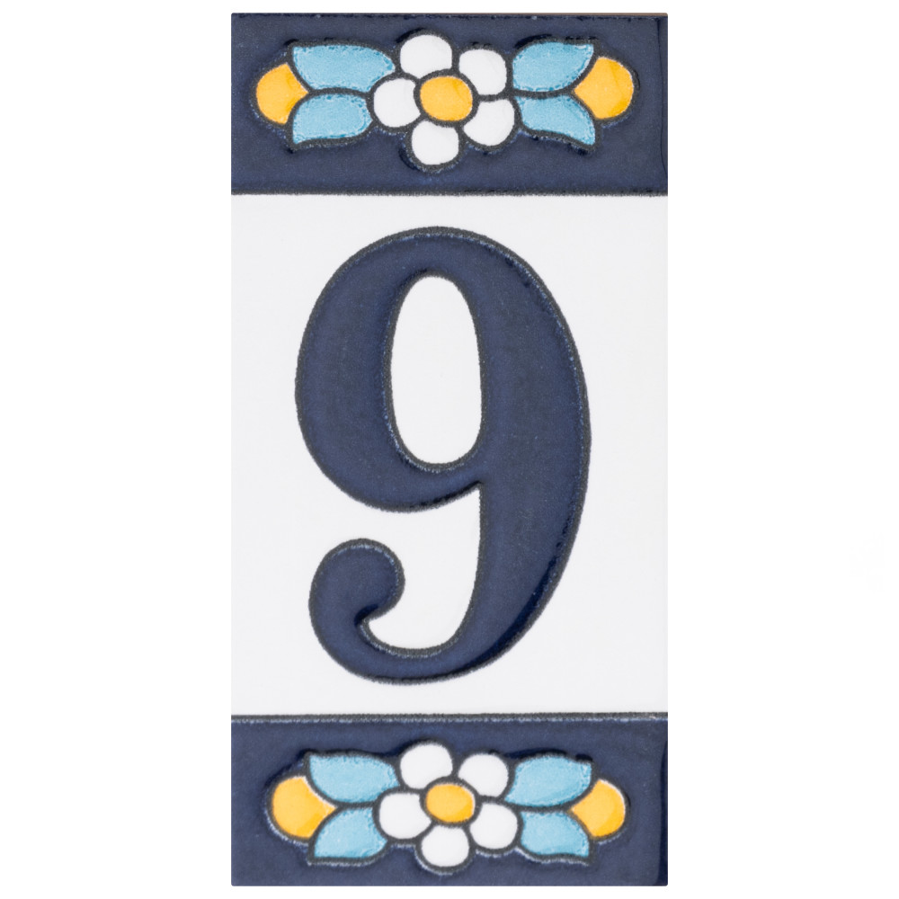 Sevillano Flora Address Numbers 9 2-1/8 in. x 4-3/8 in. Ceramic Wall Trim