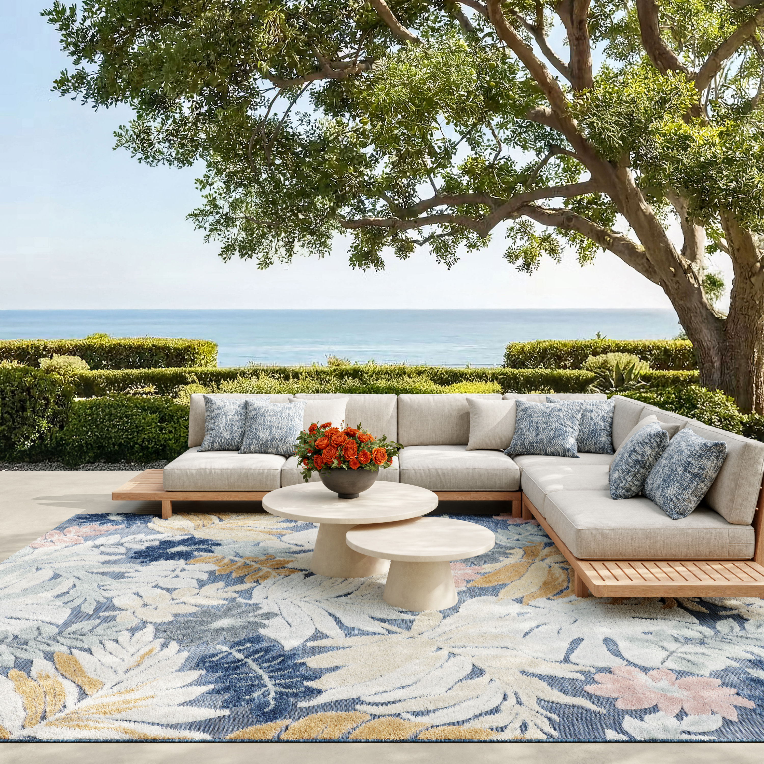 Nourison Suncoast 7'10" x 9'10" Denim Multicolor Tropical Rug