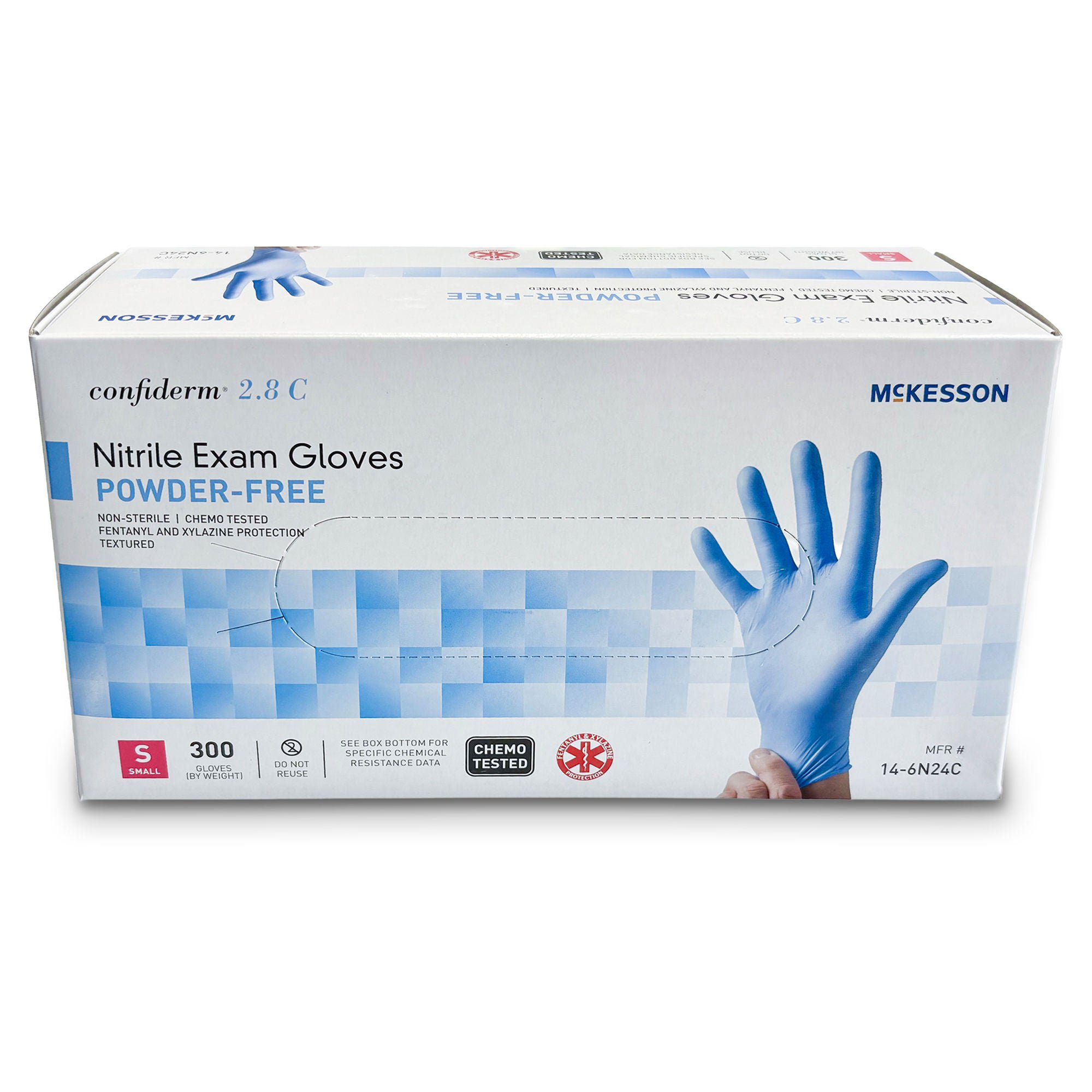 McKesson Confiderm® 2.8C Nitrile Exam Gloves, Small, Ocean Blue