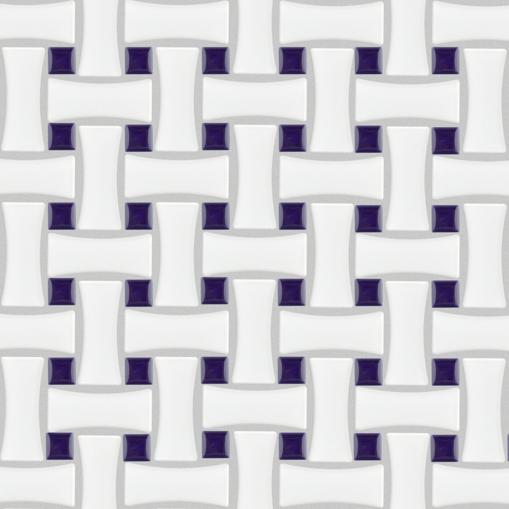 Metro Dog Bone Basketweave White w/Cobalt Dot 10x10 Rectangle Porcelain Floor and Wall Digital Pattern