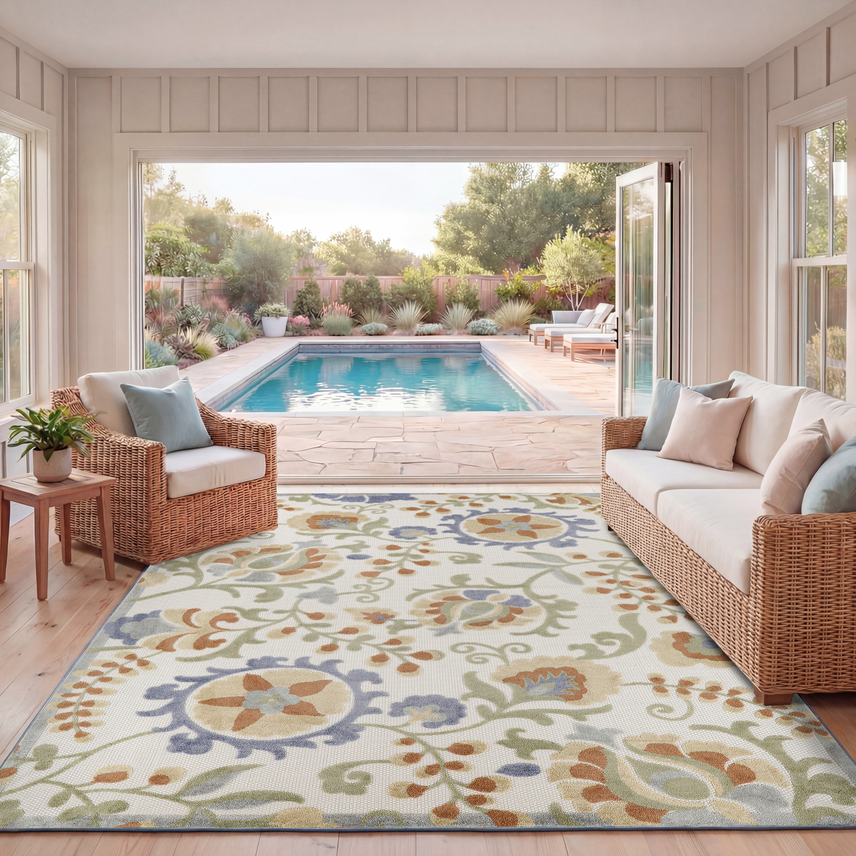 Nourison Aloha 7'10" x 10'6" Ivory Blue Outdoor Rug