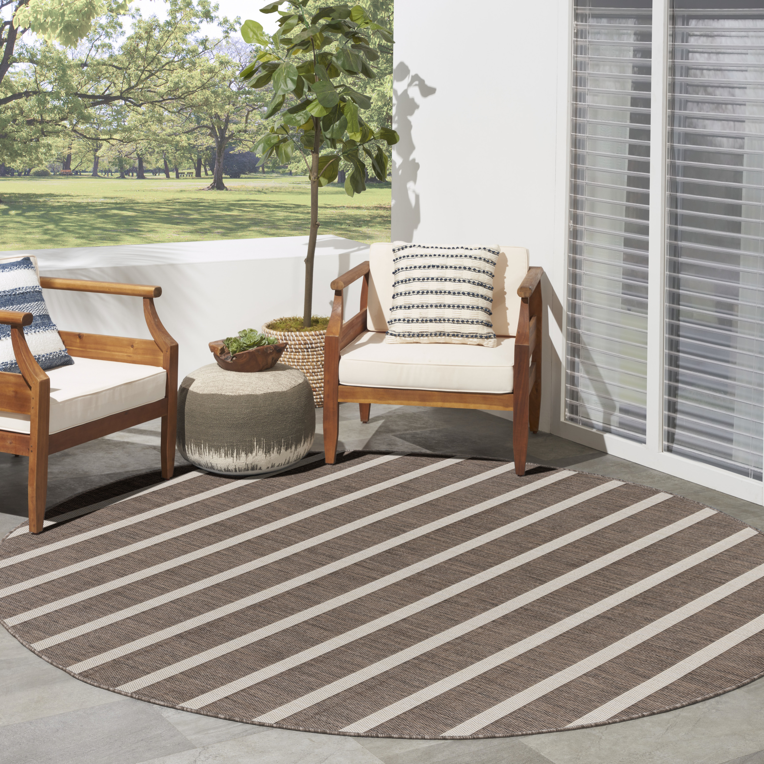 Nourison Positano 8' x Round Natural Ivory Modern Rug