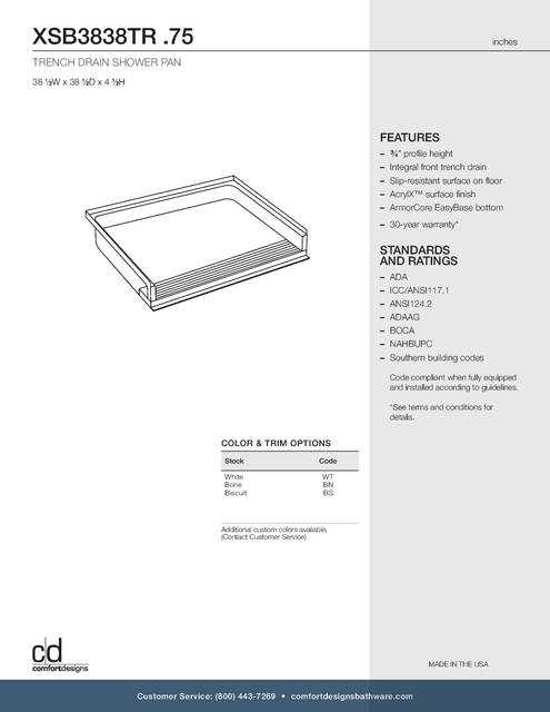 Tech Data Sheet — Cd Shower Base Tech Data Xsb 3838tr 75