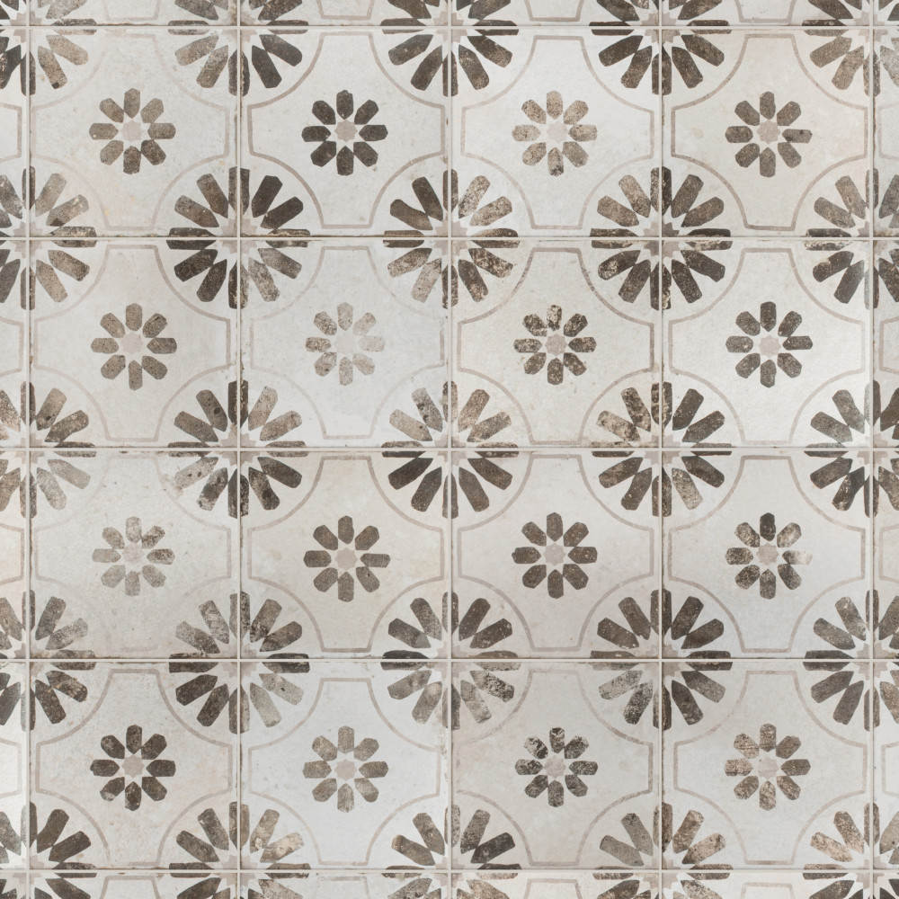 Kings Blume Nero 17.63x17.63 Square Ceramic Floor and Wall Digital Pattern