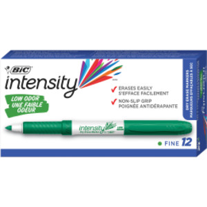 Intensity Low Odor Dry Erase Markers, Fine Tip, Green, 12 Count