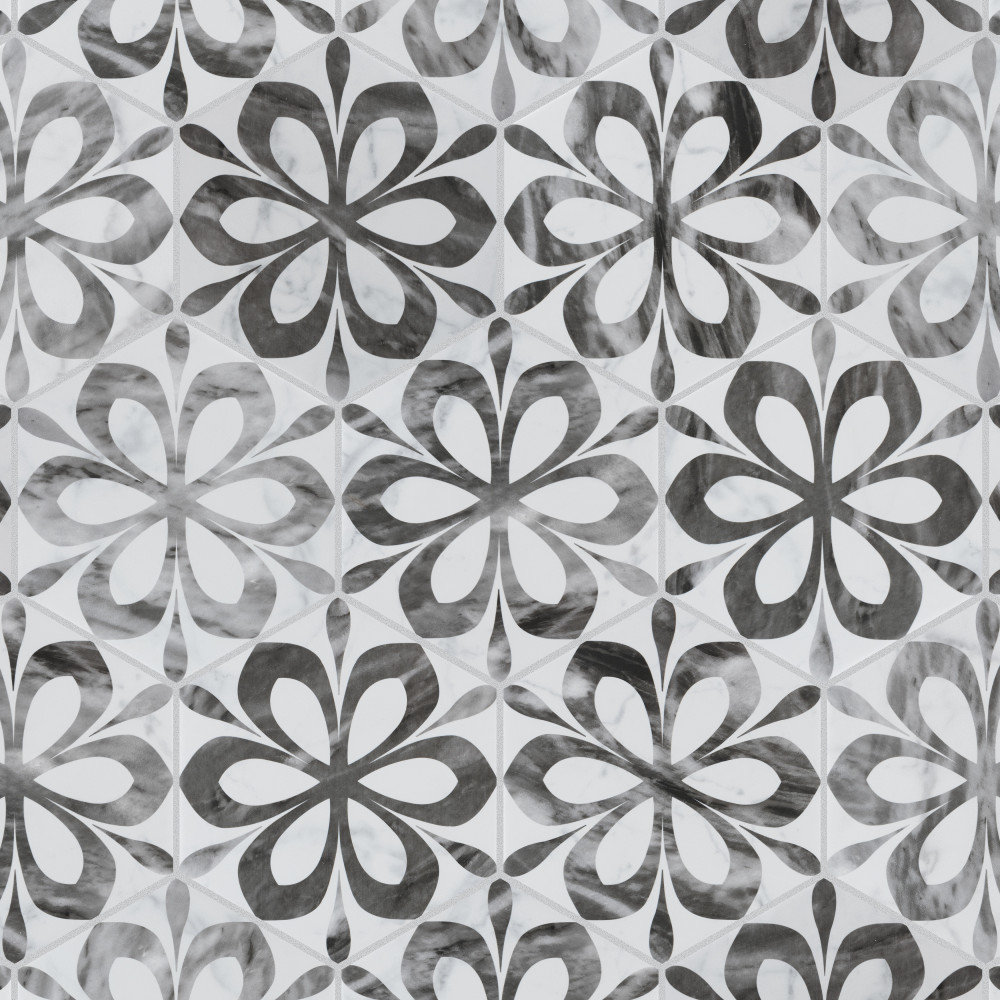 Classico Bardiglio Hex Daisy 7 in. x 8 in. Porcelain Floor and Wall Tile