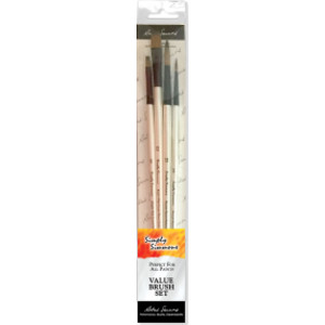 Simply Simmons Brush Set, Synthetic Bristles, Long Handle Acrylic & Oil Paintbrush, White, 4 Pieces