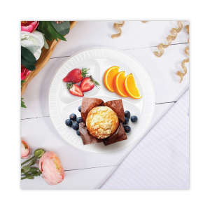 Dart, Concorde Non-Laminated Foam Plate, 3-Compartment Plate, 9" dia, White