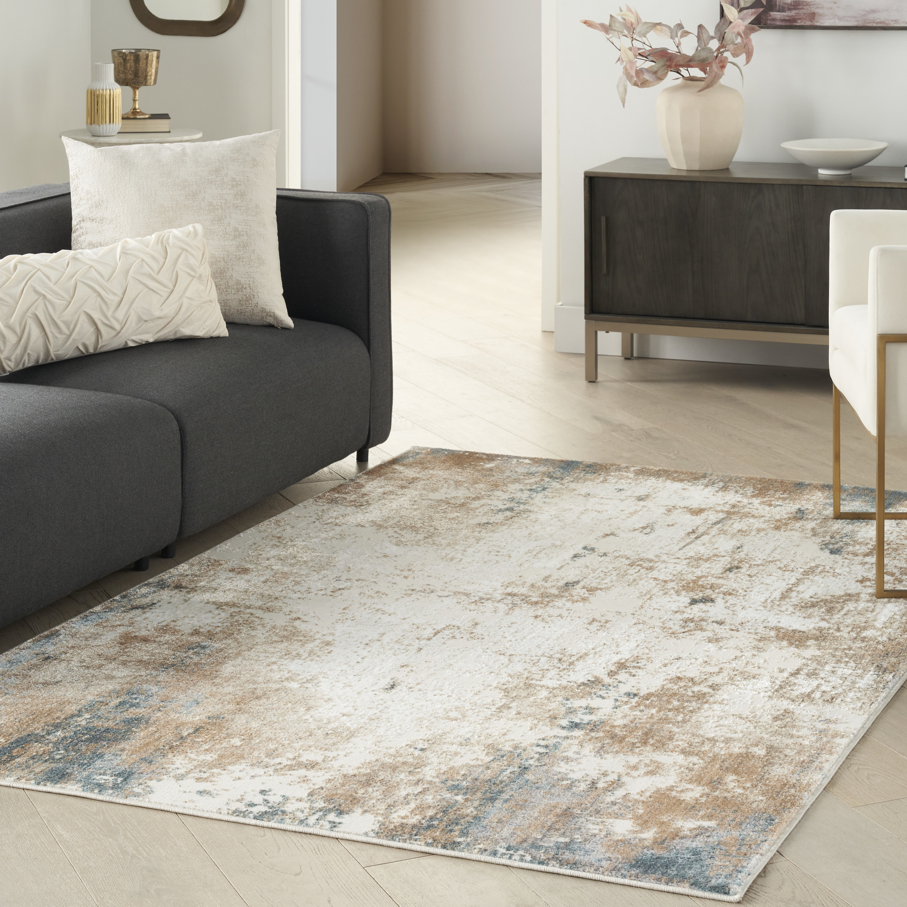Nourison Glitz 3'11" x 5'11" Taupe Multicolor Modern Indoor Rug