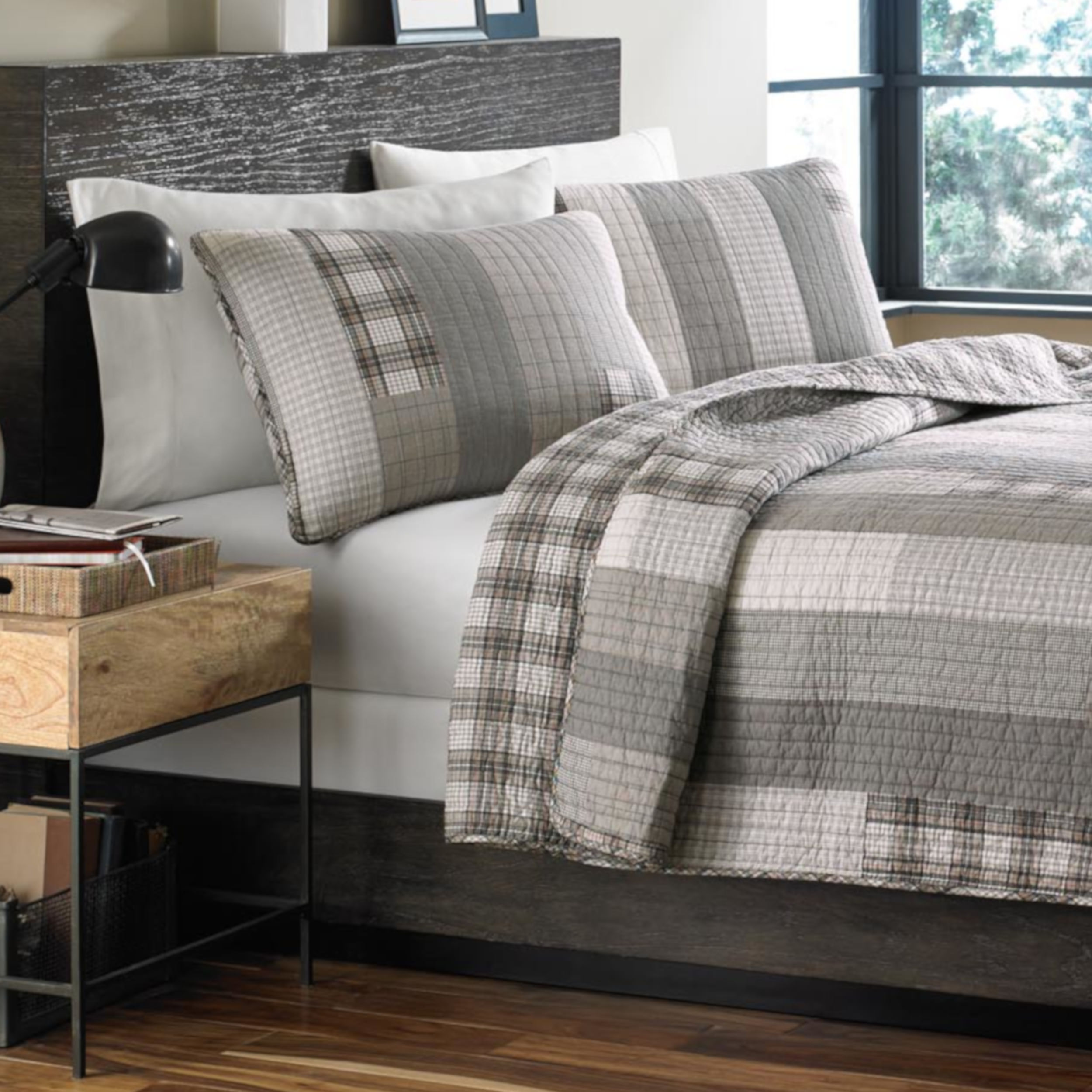 Eddie Bauer Cotton Quilt & Sham Sets (Fairview Patchwork-Grey)