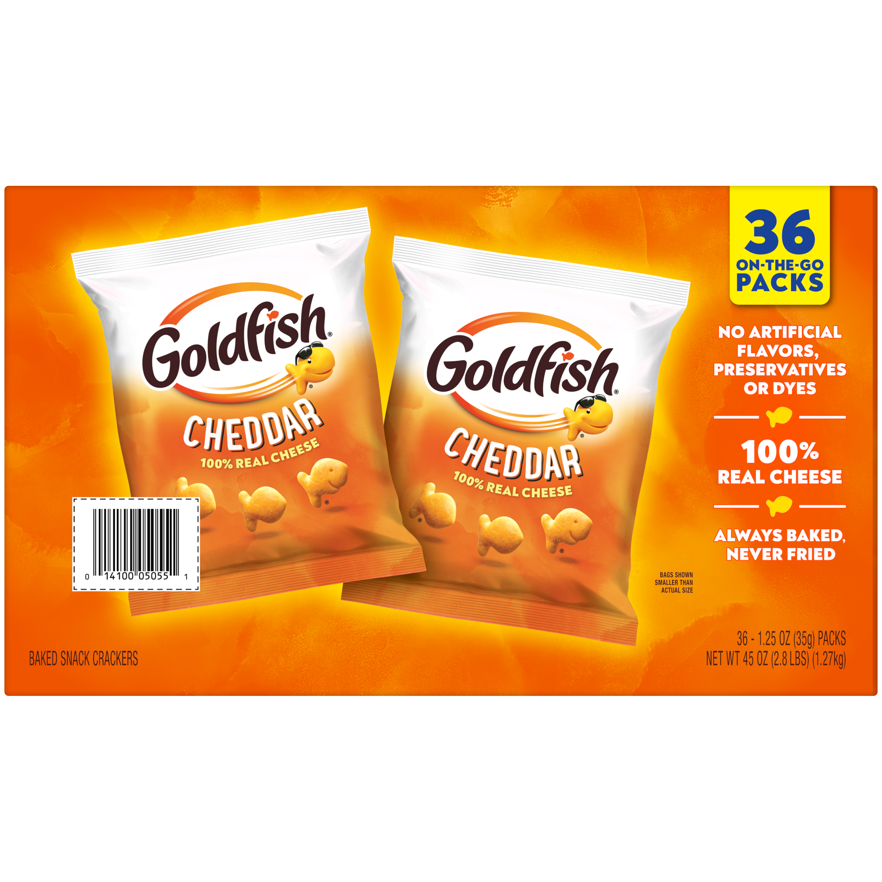 Goldfish® Cheddar Cheese Crackers, 36 count box, 1.25 oz, bag - Back Image