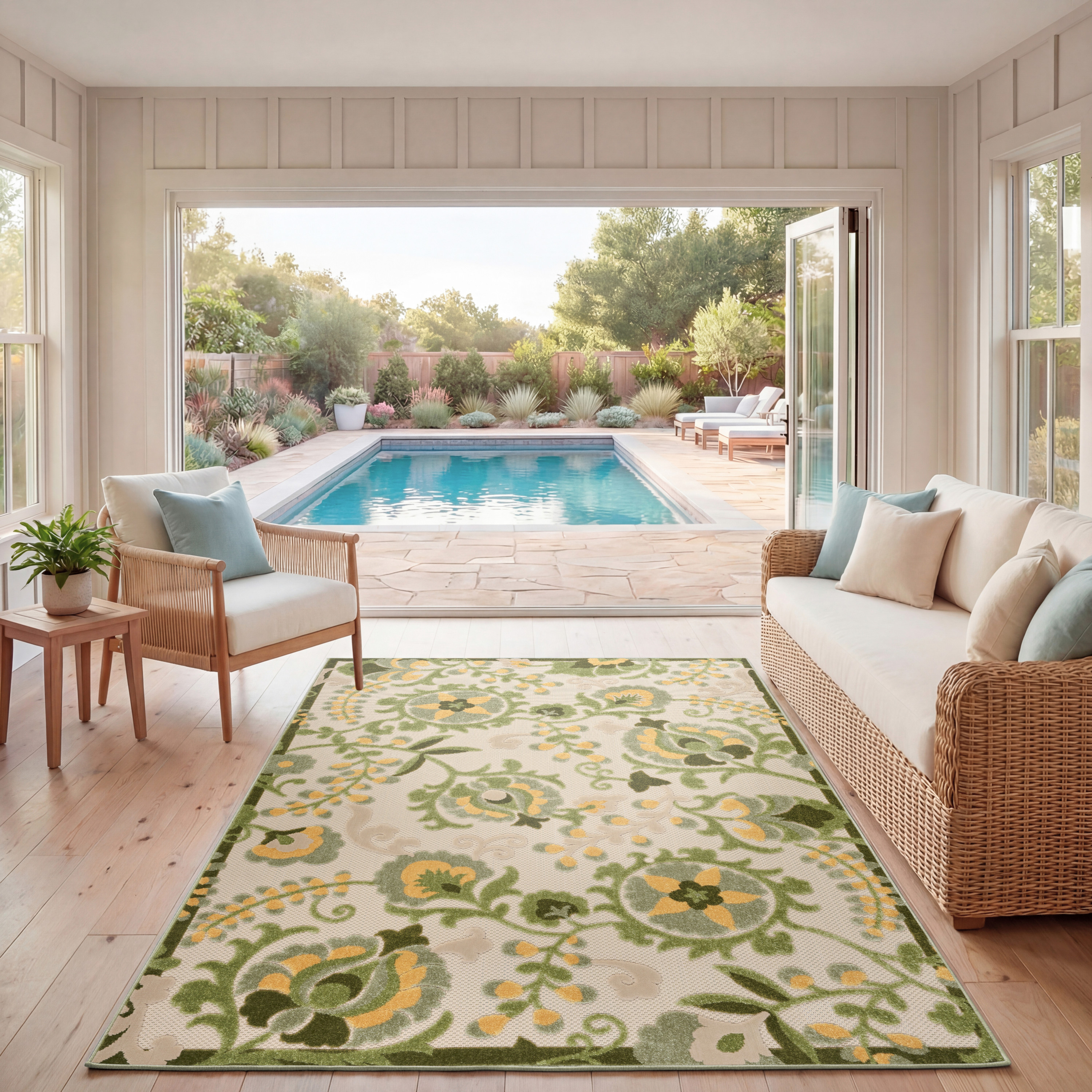 Nourison Aloha 6' x 9' Ivory Green Outdoor Rug