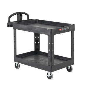 Rubbermaid Commercial, BRUTE® Heavy Duty, Ergo Handle, Lipped Shelf, Small, Utility Cart, Black