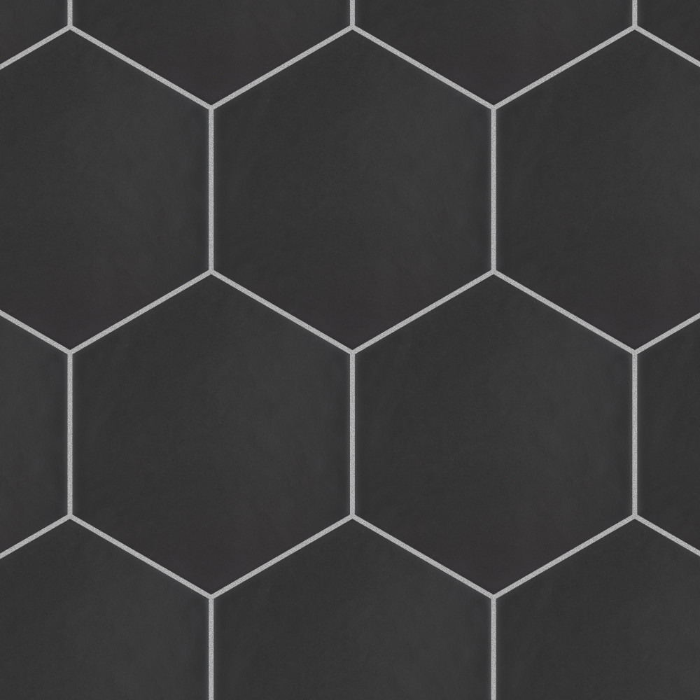 Hexatile Matte Nero 7x8 Hexagon Porcelain Floor and Wall Digital Pattern