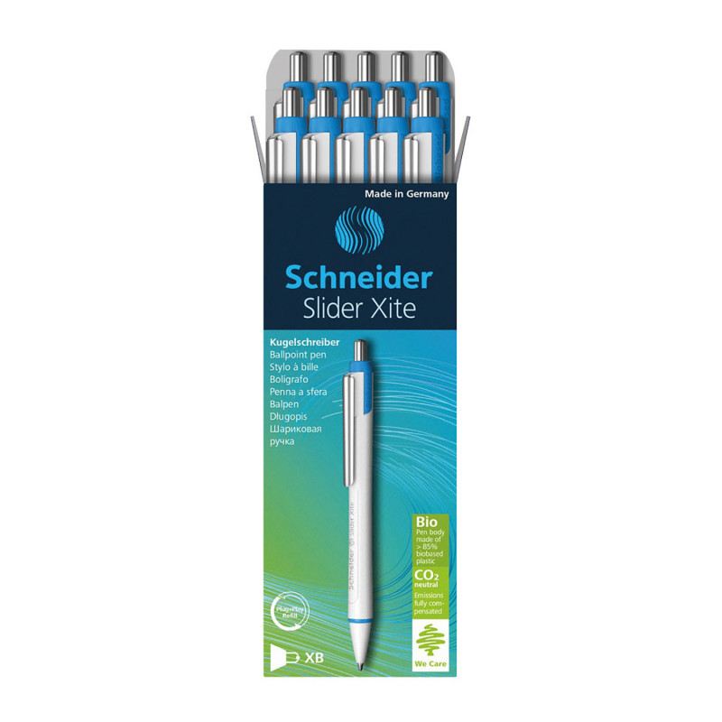 Slider Xite XB Refillable + Retractable Ballpoint Pen, 1.4 mm, Blue Ink, Box of 10 Pens