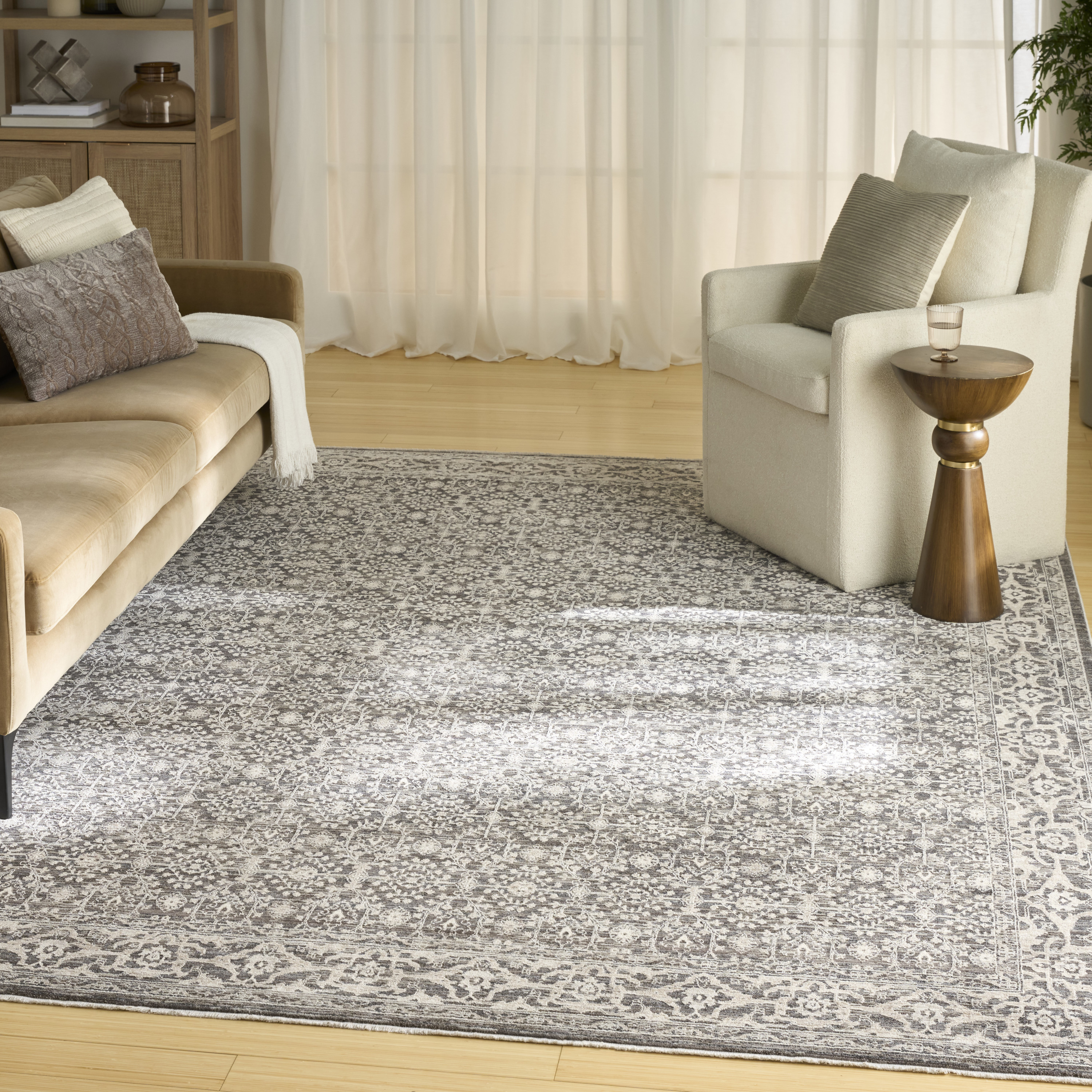 Nourison Shadows 7'10" x 9'10" Charcoal Ivory Vintage Indoor Rug