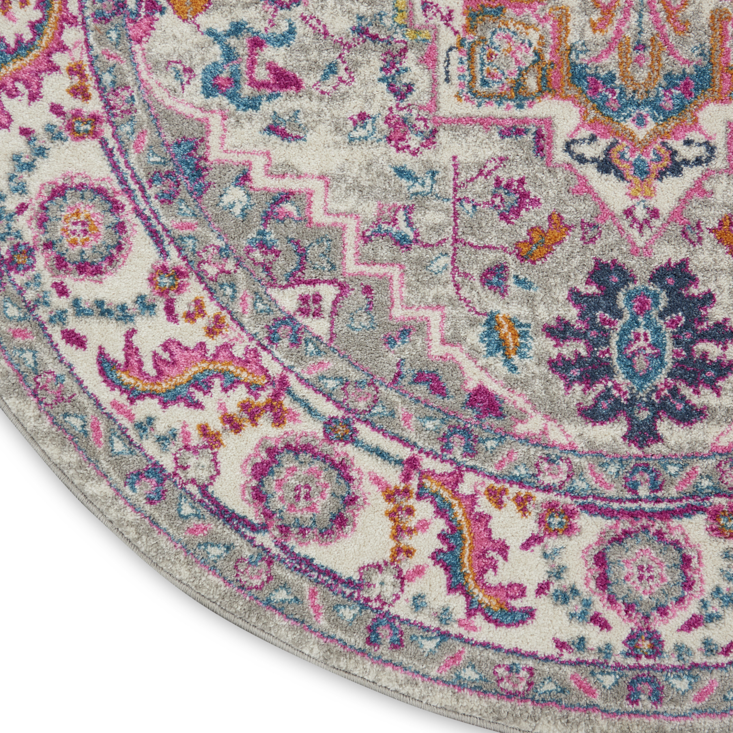 Nourison Passion 8' x Round Light Grey Pink Bohemian Indoor Rug