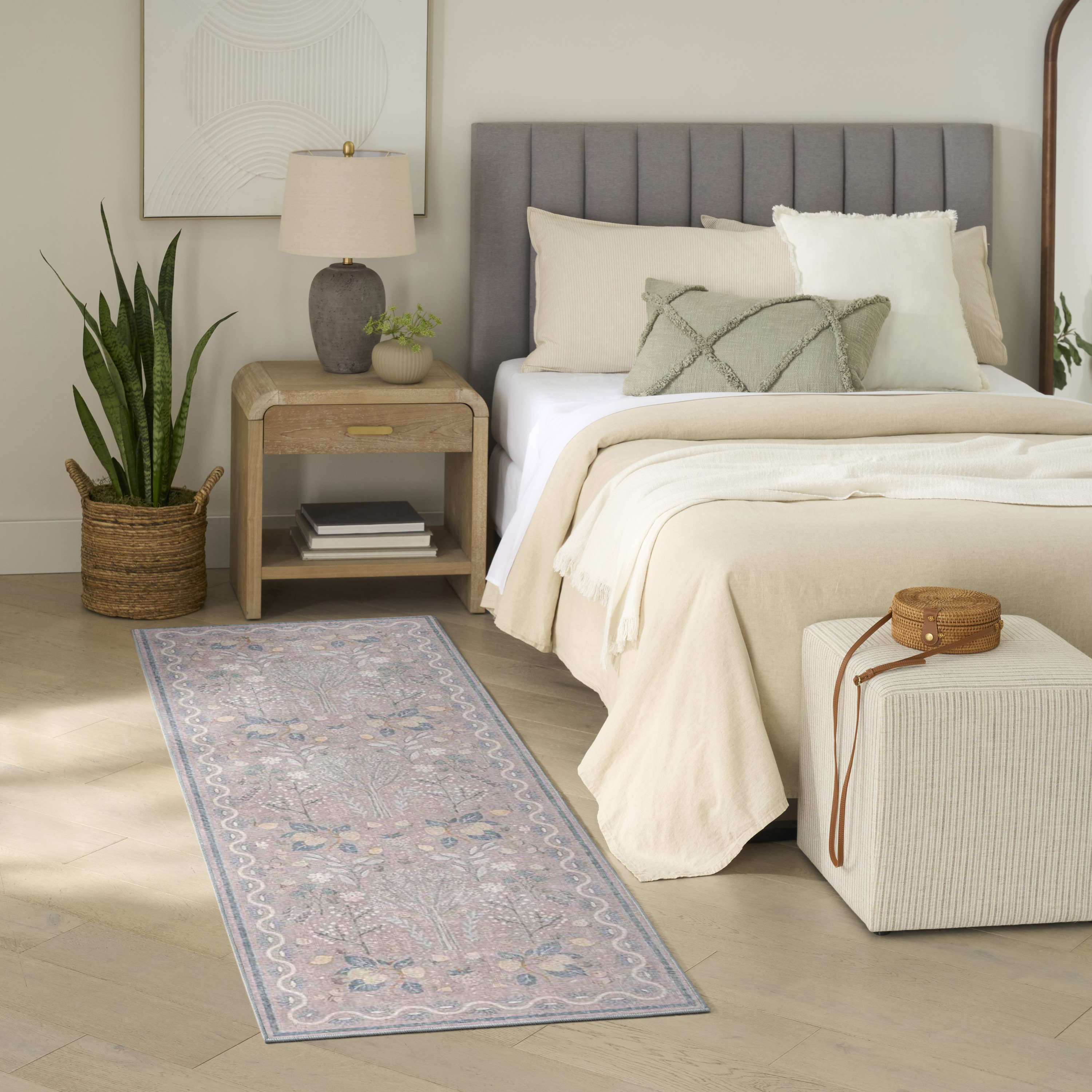 Nourison Botanical Washables 2' x 6' Grey Multicolor Modern Indoor Rug