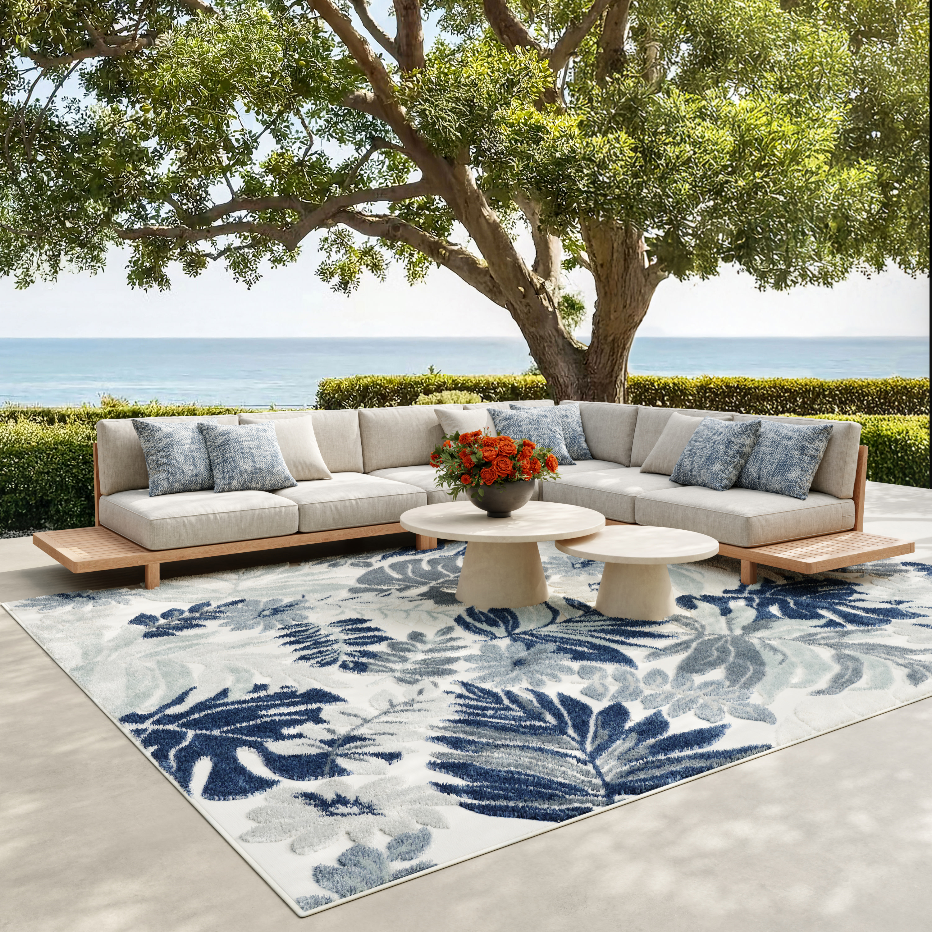 Nourison Suncoast 7'10" x 9'10" Blue Tropical Rug