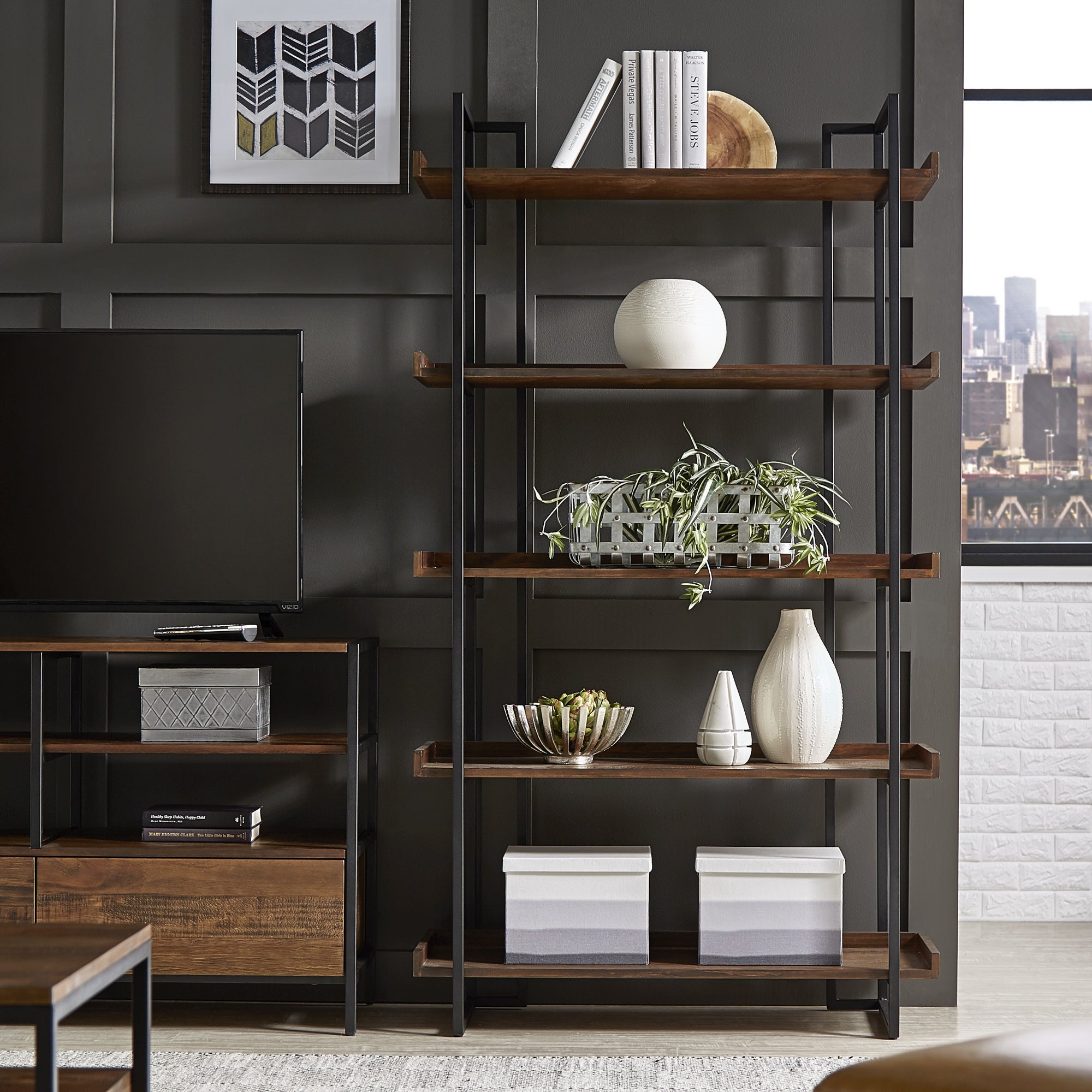 Rustic Brown Etagere Bookcase