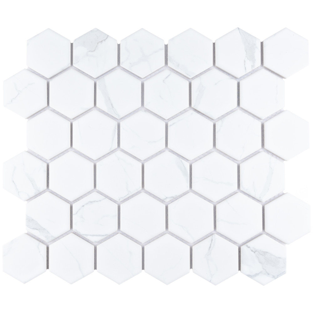Carrione 2″ Hex Matte Carrara 11-1/8 in. x 12-5/8 in. Porcelain Mosaic Tile