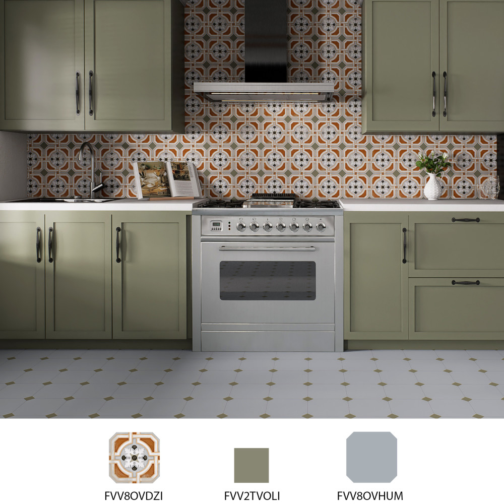Vaudeville Octagon Humo with Taco Oliva 7-7/8 in. x 7-7/8 in. Porcelain Floor and Wall Tile