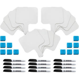 Class Pack Dry Erase Paddles with Markers and Erasers, One-Sided Plain, 12 Sets