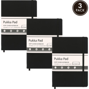 Pukka Soft Cover A5 College Ruled - Black, Pack of 3