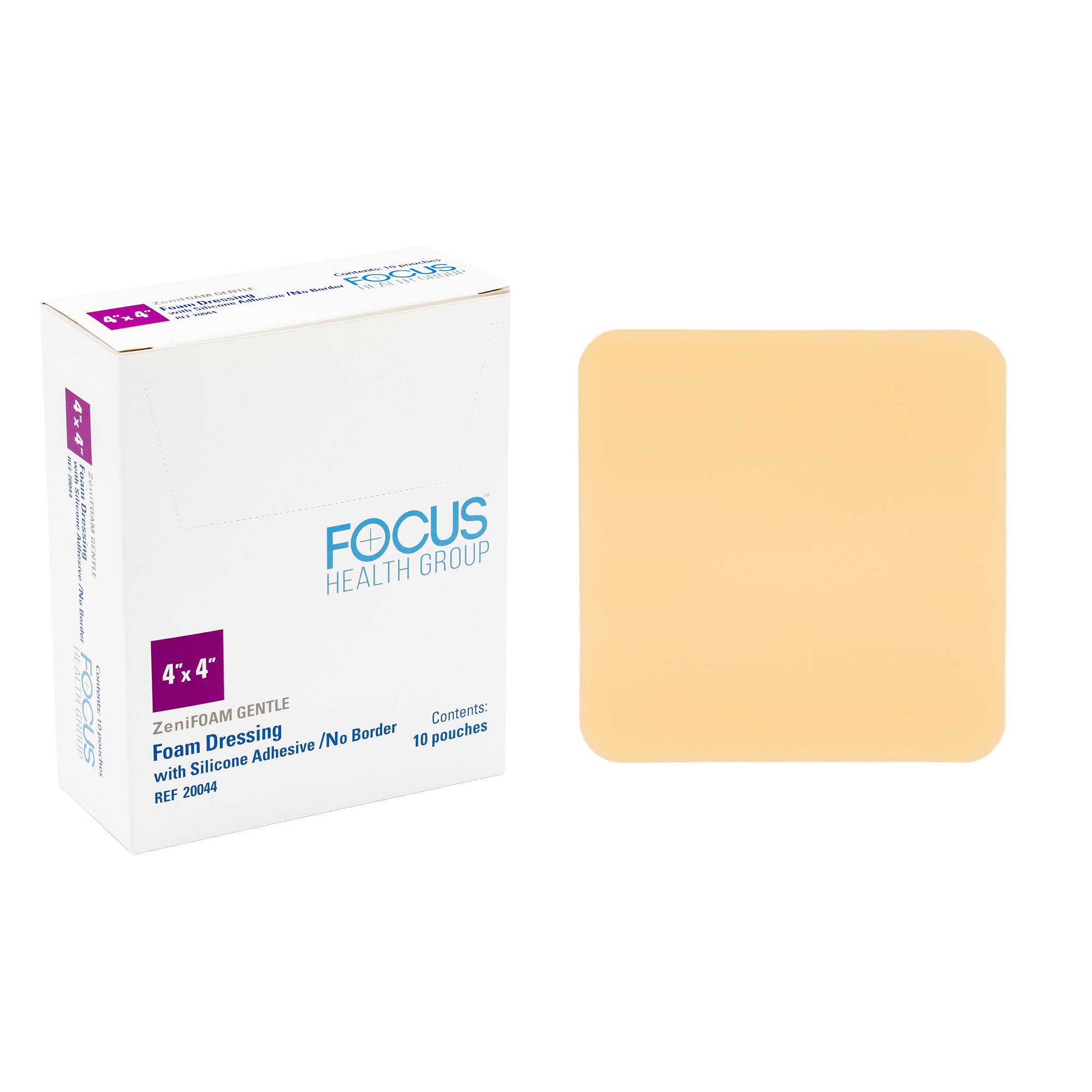 Focus Health Group DRESSING, GENTLE ZENIFOAM 4"X4" (10/BX)