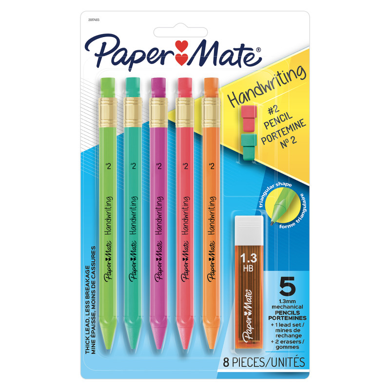 Handwriting Triangular Mechanical Pencil Set with Lead & Eraser Refills, 1.3mm, 5 Count