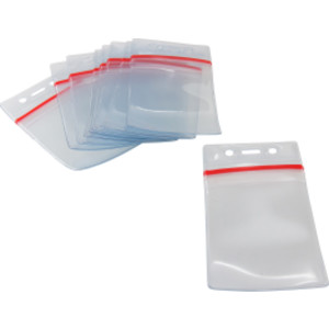 Zip Closure Sealable ID Badge Holders, Vertical, Clear, Pack of 50