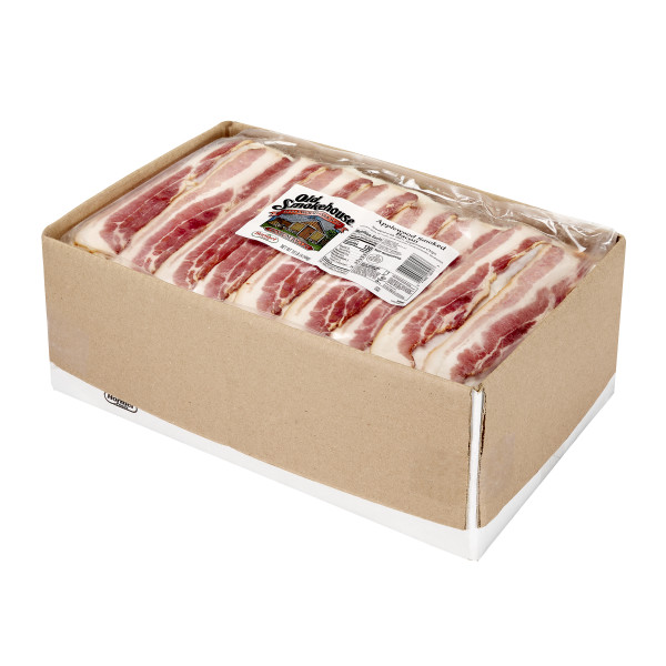 OLD SMOKEHOUSE(r) Bacon, Applewood, 13/17 slice, 2/10 lb GCF . C1RM - Front Right Open Case (Hi Res)