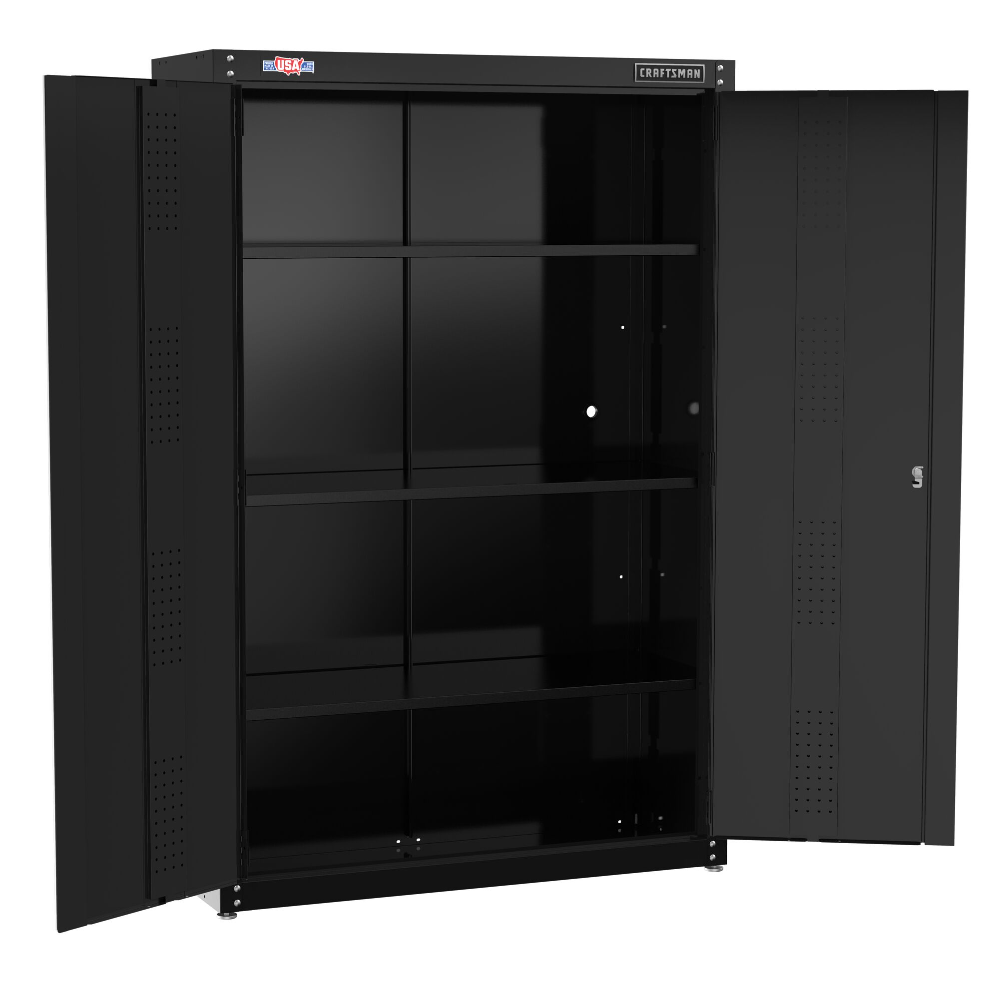 CRAFTSMAN 48-in wide storage cabinet angled view with doors open