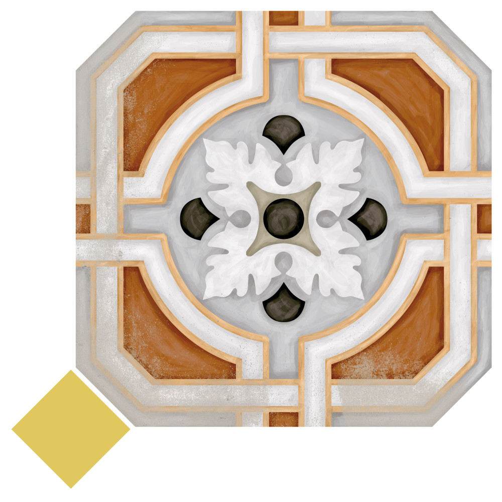 Vaudeville Octagon Deco Zimmer with Taco Lima 7-7/8 in. x 7-7/8 in. Porcelain Floor and Wall Tile