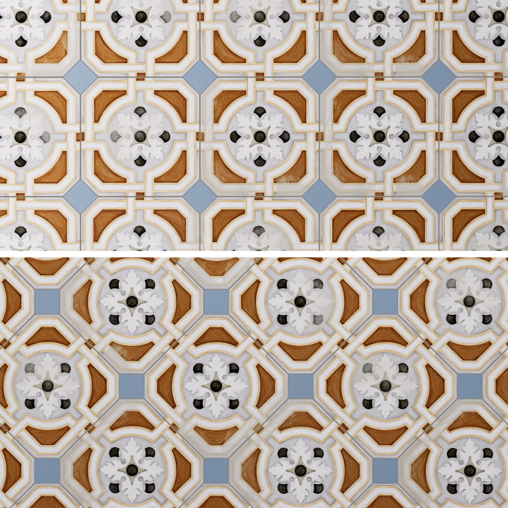 Vaudeville Octagon Deco Zimer with Taco Azzuro 7-7/8 in. x 7-7/8 in. Porcelain Floor and Wall Tile