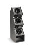 Three-compartment vertical countertop flatware organizer with removable black perforated cylinders