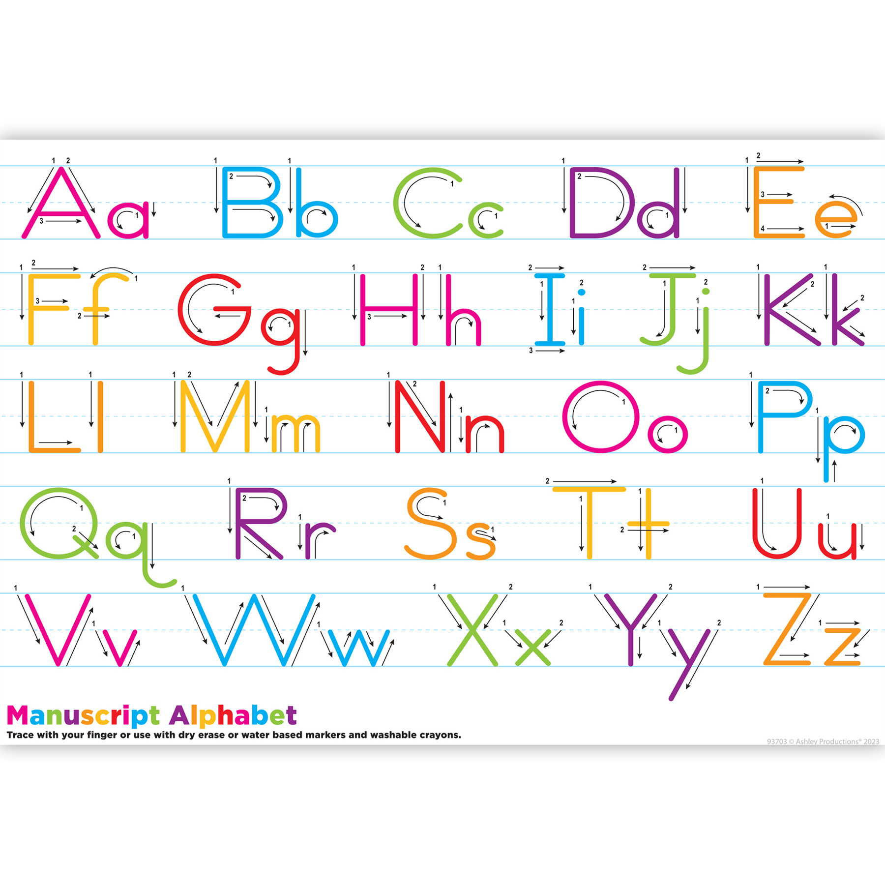 Ashley Productions Placemat Studio Smart Poly Manuscript Handwriting Learning Placemat, 13" x 19", Single Sided, Pack of 10 image number null