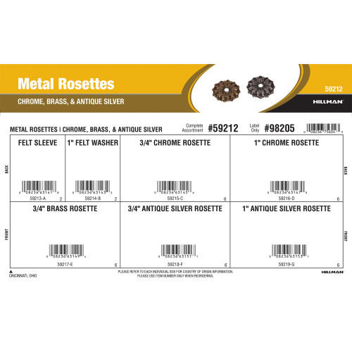 Metal Rosettes Assortment (Chrome, Brass, & Antique Silver)