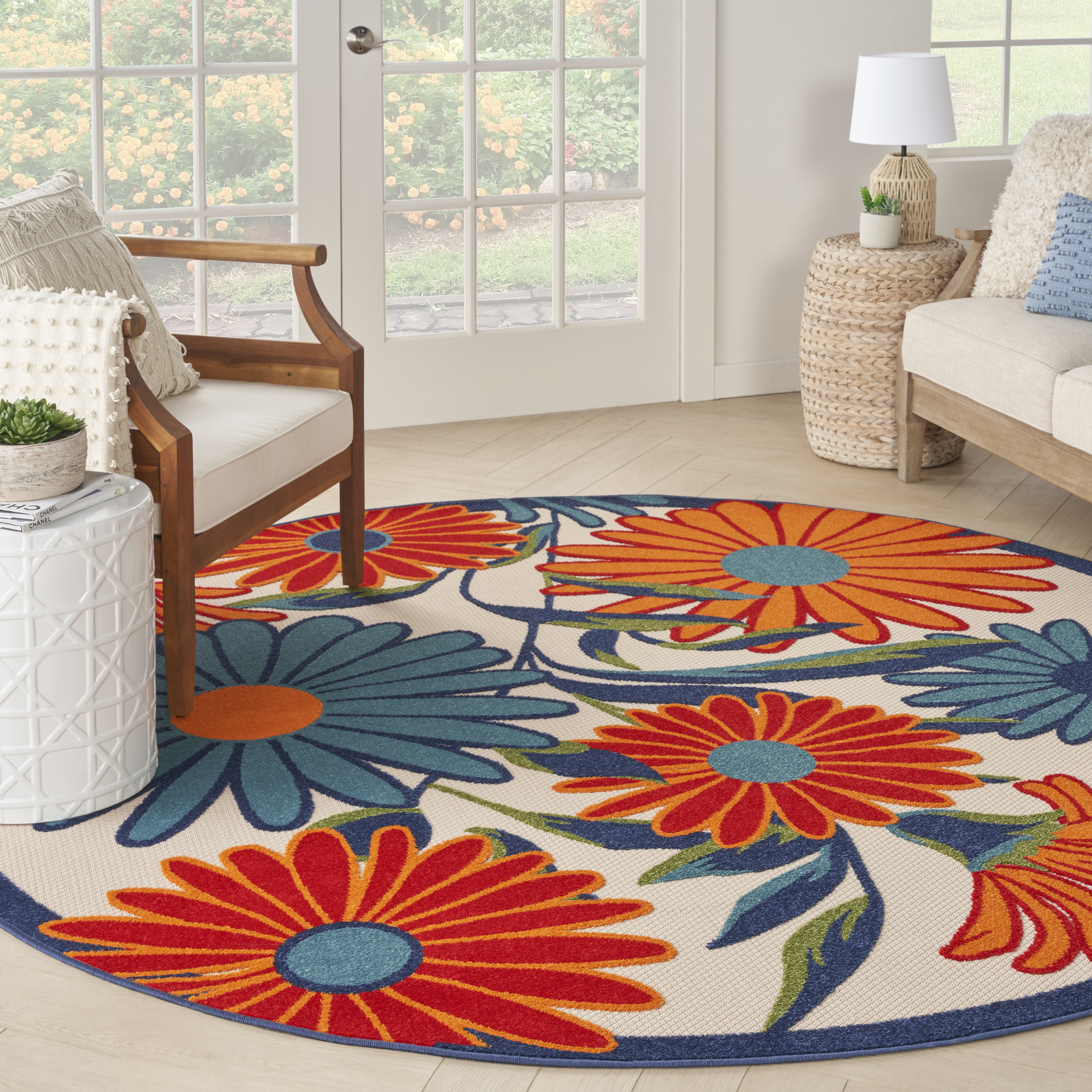 Nourison Aloha 5'3" x Round Multicolor Contemporary Rug