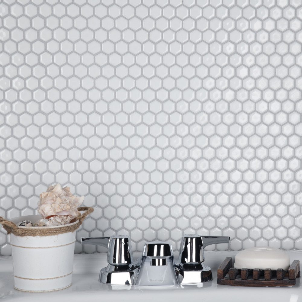 Colmena Hex Glossy White 11-1/2 in. x 11-5/8 in. Porcelain Mosaic Tile