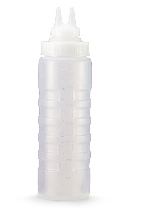 24-ounce Traex® clear squeeze dispenser with Twin Tip™ cap and cap converter kit