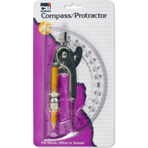 Ball Bearing Compass & 6 Inch Protractor Combo Set, Metal/Clear Plastic