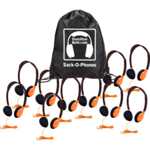 Sack-O-Phones, 10 Personal Headphones in a Carry Bag, Orange