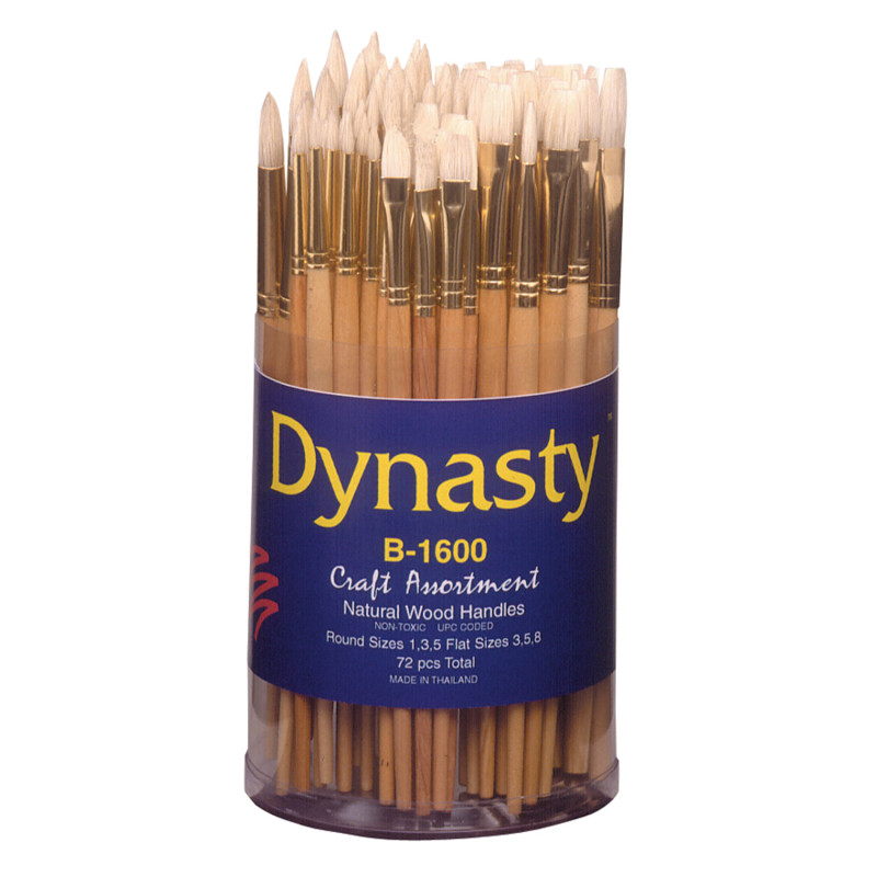 White Bristle Round and Flat Brush Canister, 72 Brushes