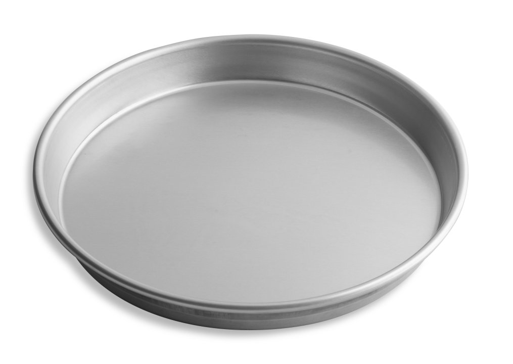 12-inch solid tapered press-cut aluminum pizza pan in natural finish