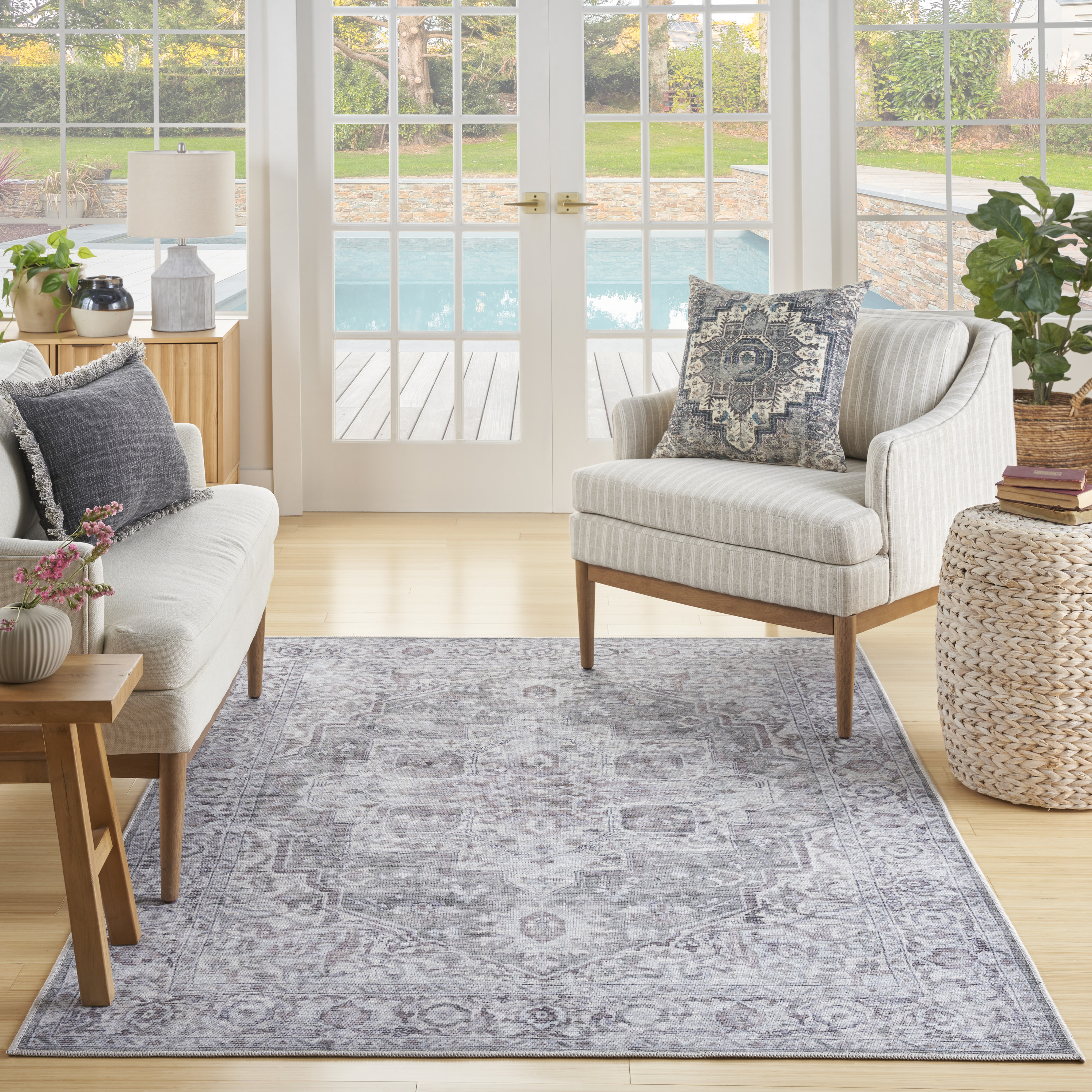 Nourison New Concept Washables 5'3" x 7'3" Ivory Grey Vintage Indoor Rug
