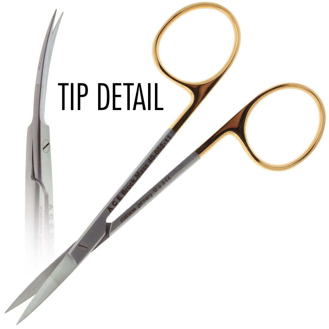 ACE Iris Scissors, curved, tungsten carbide tips