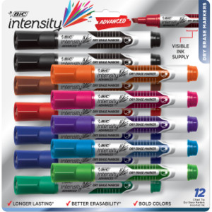 Intensity Advanced Dry Erase Markers, Chisel Tip, Assorted Colors, 12 Count