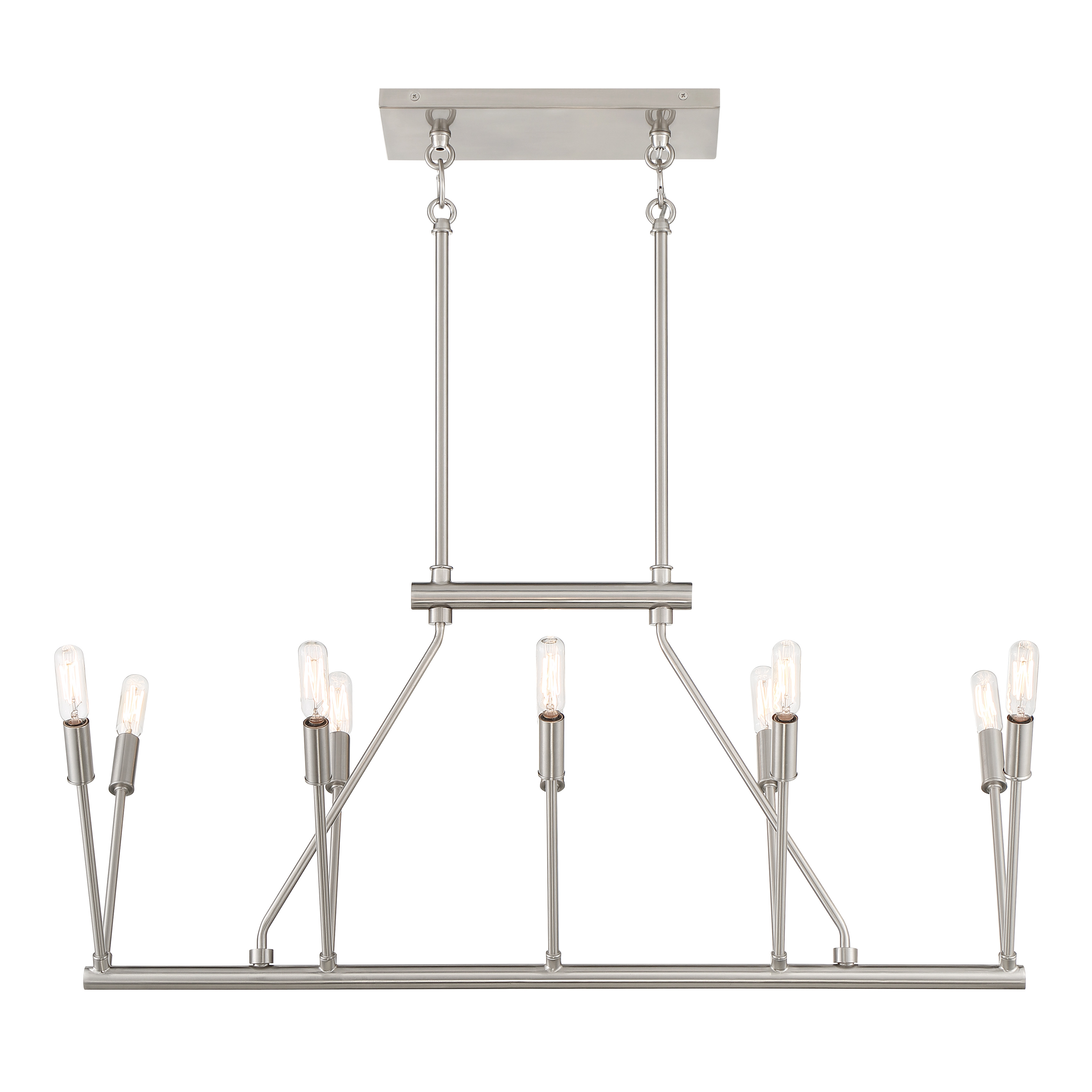 The Royalty collection brings sophisticated transitional style with its brushed nickel finish and 10-light configuration. At 32 inches wide, it's perfectly proportioned for medium to large kitchen islands and dining tables. - alternate view