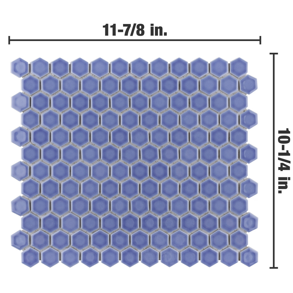Tribeca 1″ Hex Glossy Periwinkle 10-1/4 in. x 11-7/8 in. Porcelain Mosaic Tile